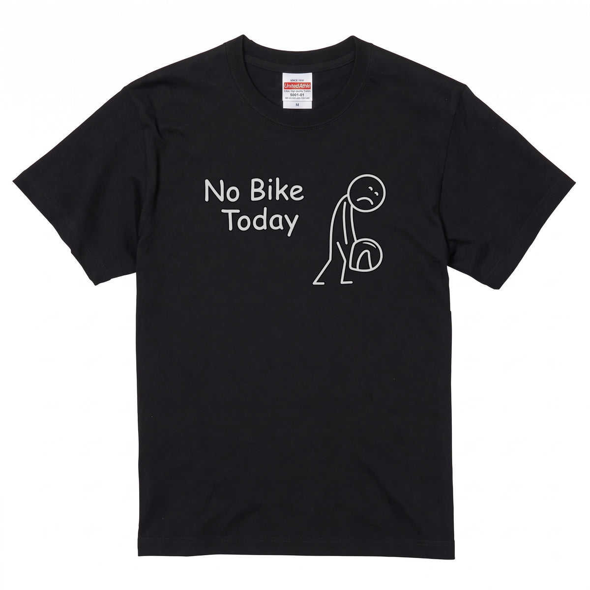 No Bike Today 悲しい棒人間黒Tシャツ | RIDERSMODE