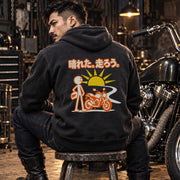 晴れた。走ろう。 バイク パーカー |バックプリント