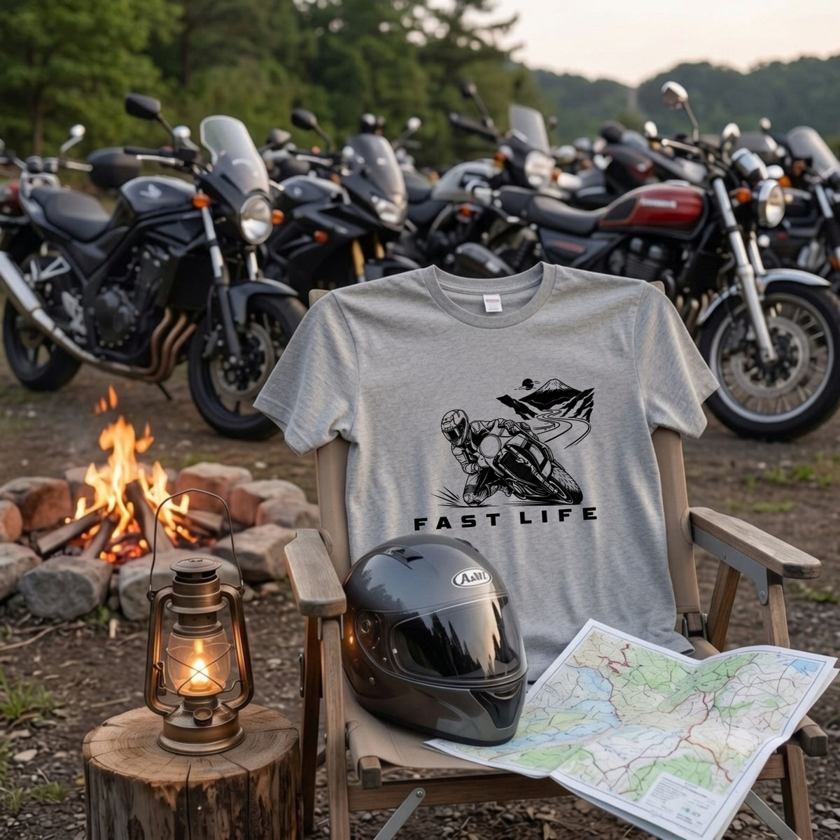 FAST LIFE | バイク 膝すり モーターサイクル マウンテンロード Tシャツ【バイク乗りの日常・峠・オシャレ・ギフトに最適】
