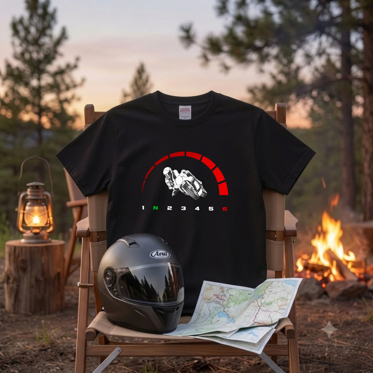 スーパースポーツ | 1N23456 シフトパターン レッドゾーン ライダー Tシャツ【バイク好き・SS・ワインディング・サーキット・誕生日ギフトに最適】