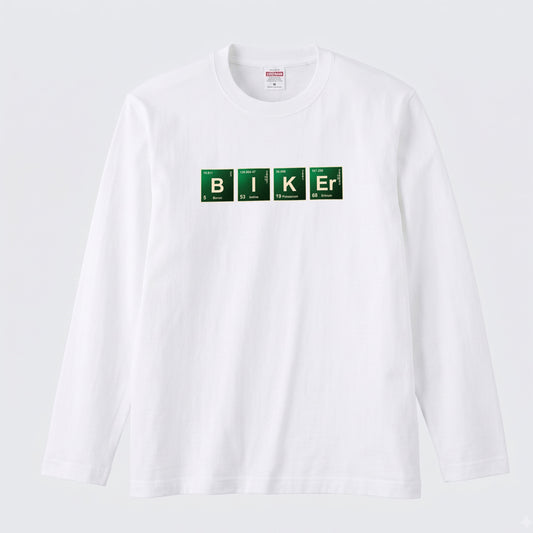 BIKER CHEMISTRY | 周期表 パロディ バイク ライダー 英字 ロゴ 長袖Tシャツ【バイク好き・ツーリングウェア・普段着・プレゼントに最適】