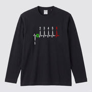 SHIFT HEARTBEAT | バイク シフト ギア 心電図 イラスト スポーティ 長袖Tシャツ【バイク男子・バイク女子・ルームウェア・ギフト】