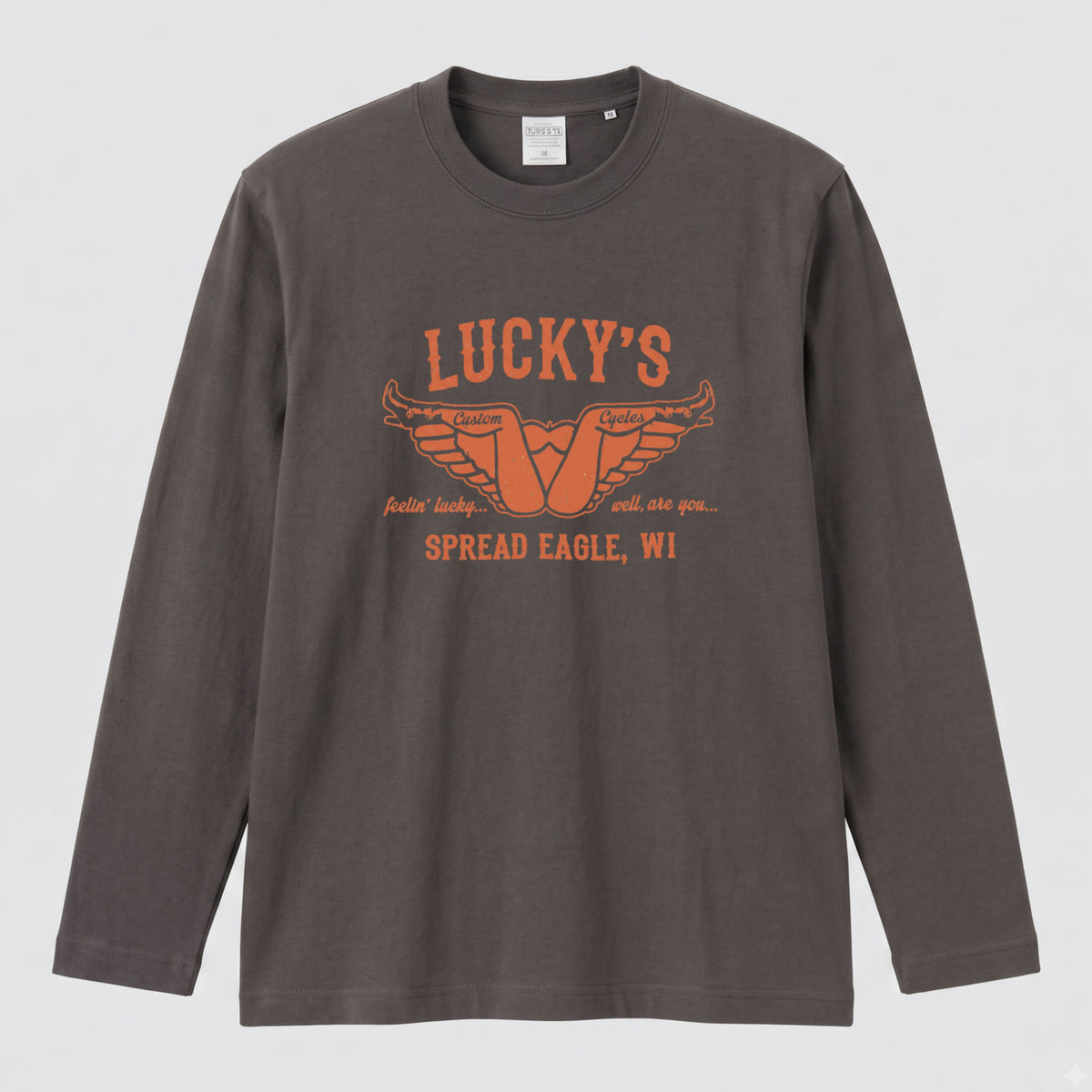 LUCKY'S CYCLES | レトロ アメリカン バイク ガレージ クラシック ロゴ 長袖Tシャツ【バイク好き・ツーリングウェア・普段着・プレゼントに最適】