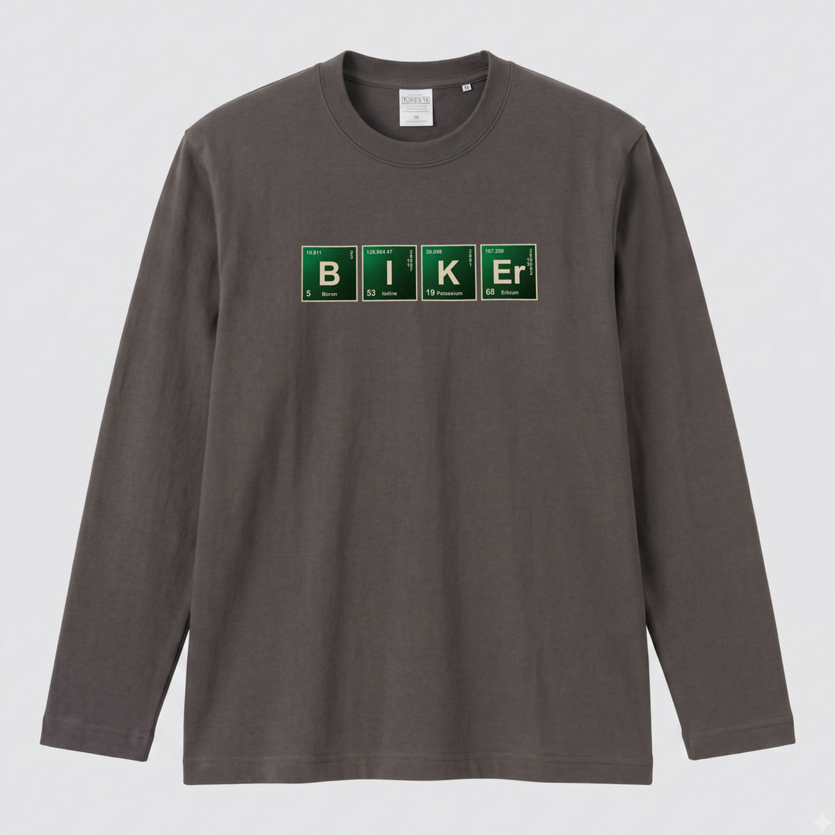 BIKER CHEMISTRY | 周期表 パロディ バイク ライダー 英字 ロゴ 長袖Tシャツ【バイク好き・ツーリングウェア・普段着・プレゼントに最適】