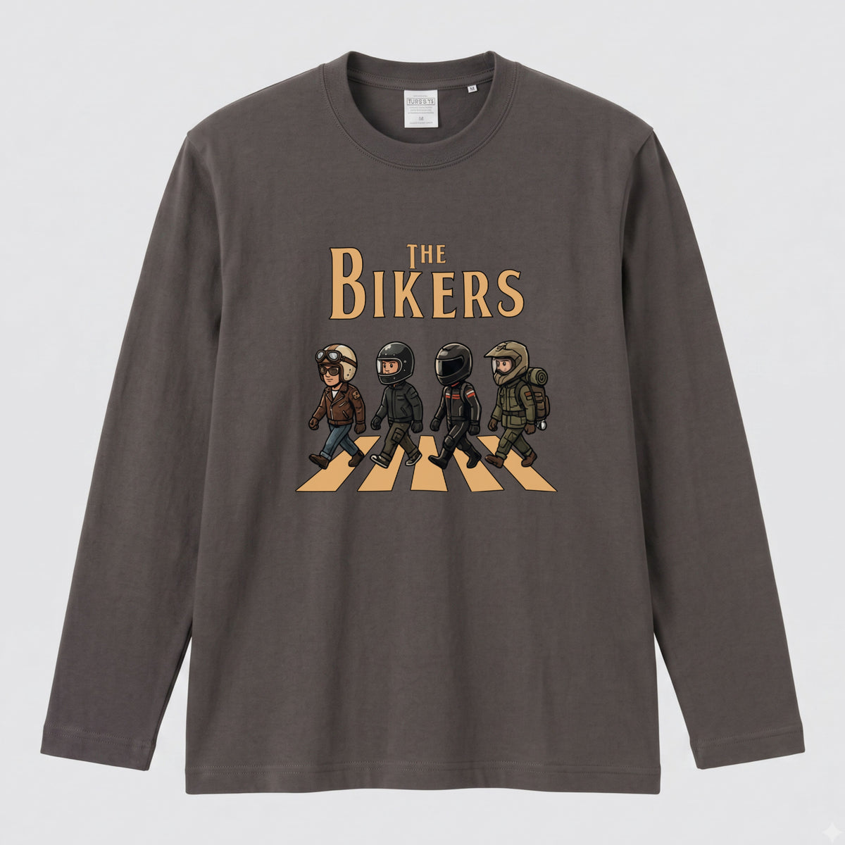THE BIKERS CROSSING | ライダー仲間 横断歩道 イラスト おもしろ かわいい 長袖Tシャツ【バイク好き・ツーリングウェア・普段着・プレゼントに最適】