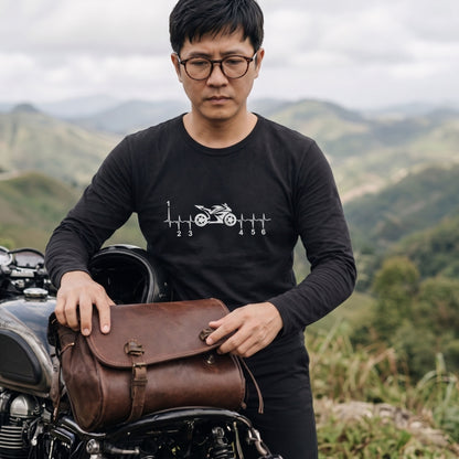 MOTORBIKE BEAT | バイク ギア 心電図 イラスト シンプル モノトーン 長袖Tシャツ【バイク乗り・メンズ・ストリート・ギフト】