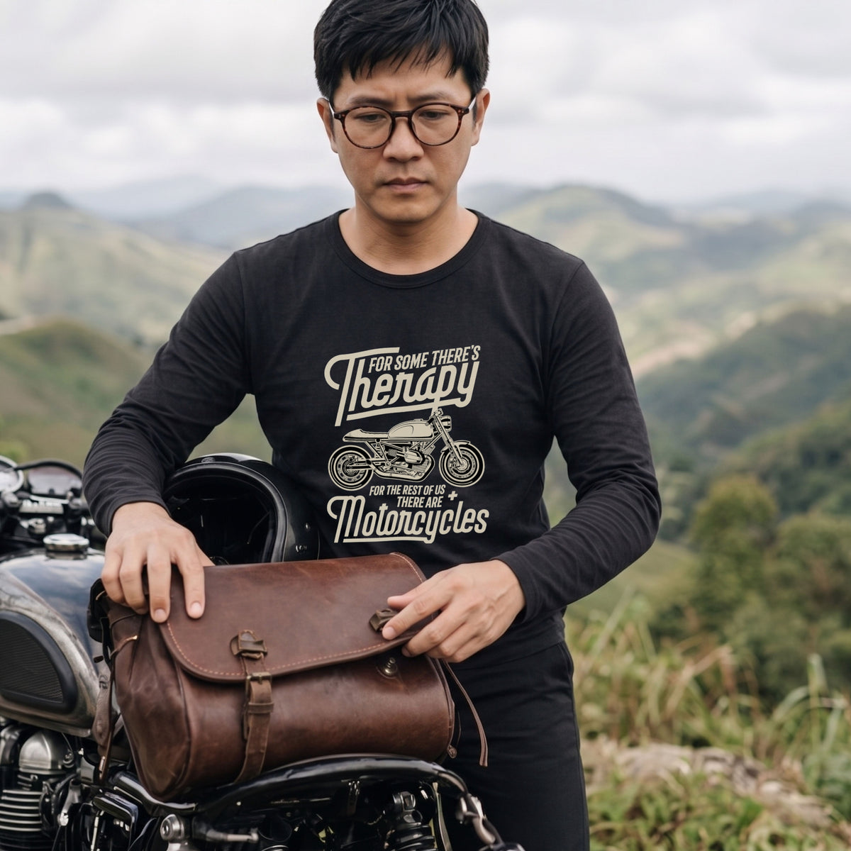 バイク セラピー ロンT クラシック カフェレーサー レトロ 長袖 Tシャツ メッセージ メンズ レディース バイク乗り ライダー ツーリング 服 ギフト