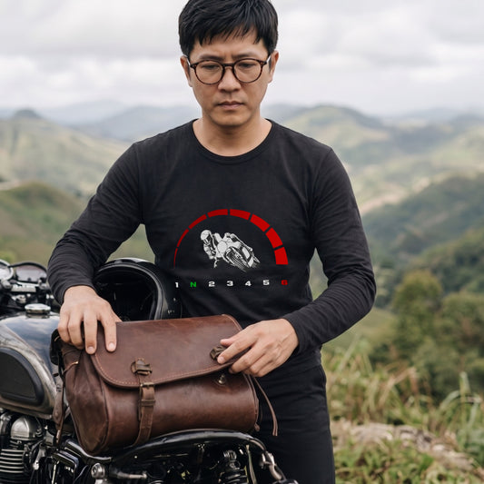 【サーキット＆SS好き必見】バイク タコメーター レッドゾーン ロングスリーブ Tシャツ 1N23456 ツーリング バイクウェア カジュアル ライダー ギフト