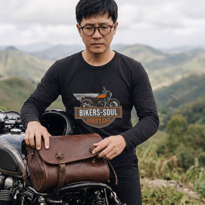 RIDER'S CAFE | ヴィンテージ バイク アメリカン ガレージ ロゴ イラスト 長袖Tシャツ【バイク好き・ツーリングウェア・普段着・プレゼントに最適】