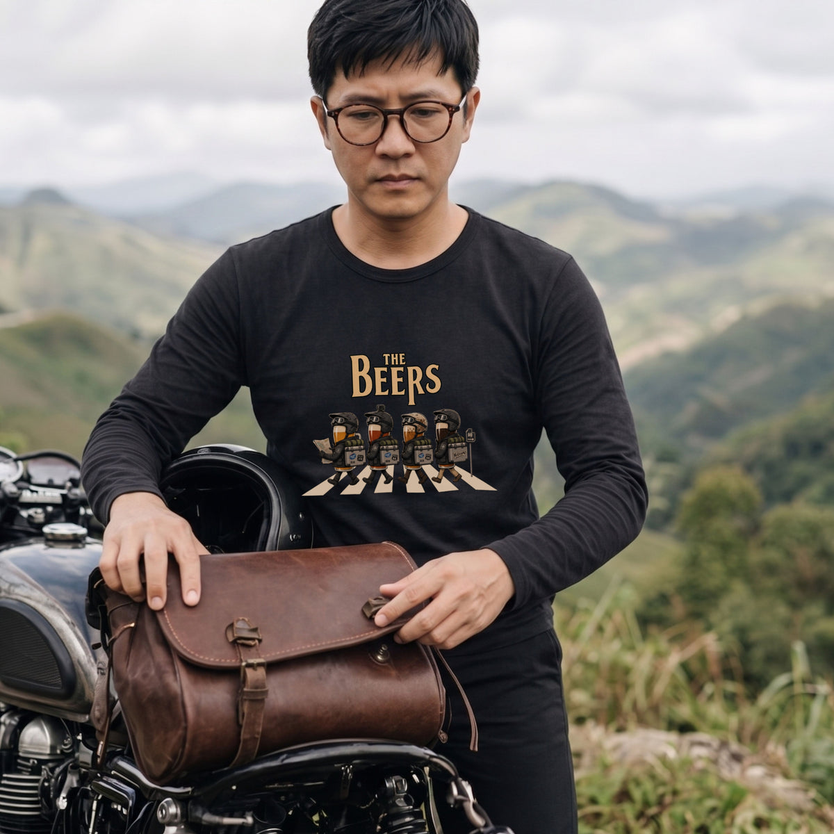【キャンプ＆バイク好き必見】THE BEERS ロングスリーブ Tシャツ アドベンチャー ツーリング バイクウェア お酒好き ビール カジュアル プレゼント