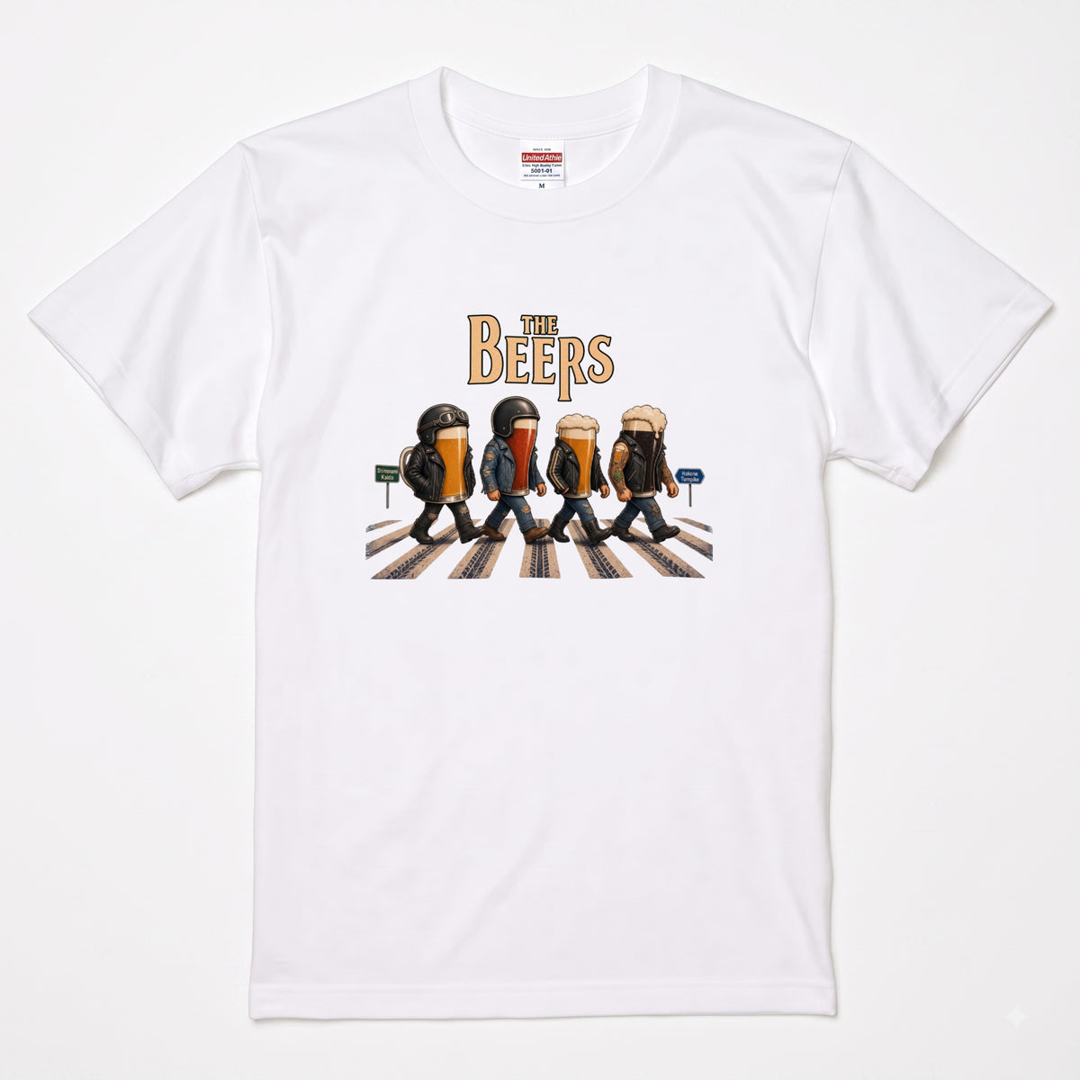 THE BEERS Neoclassic  | バイク 狂 クラフトビール 横断歩道 ゆるかわ パロディ Tシャツ【バイク好き・ライダー・父の日・イベント・プレゼントに最適】