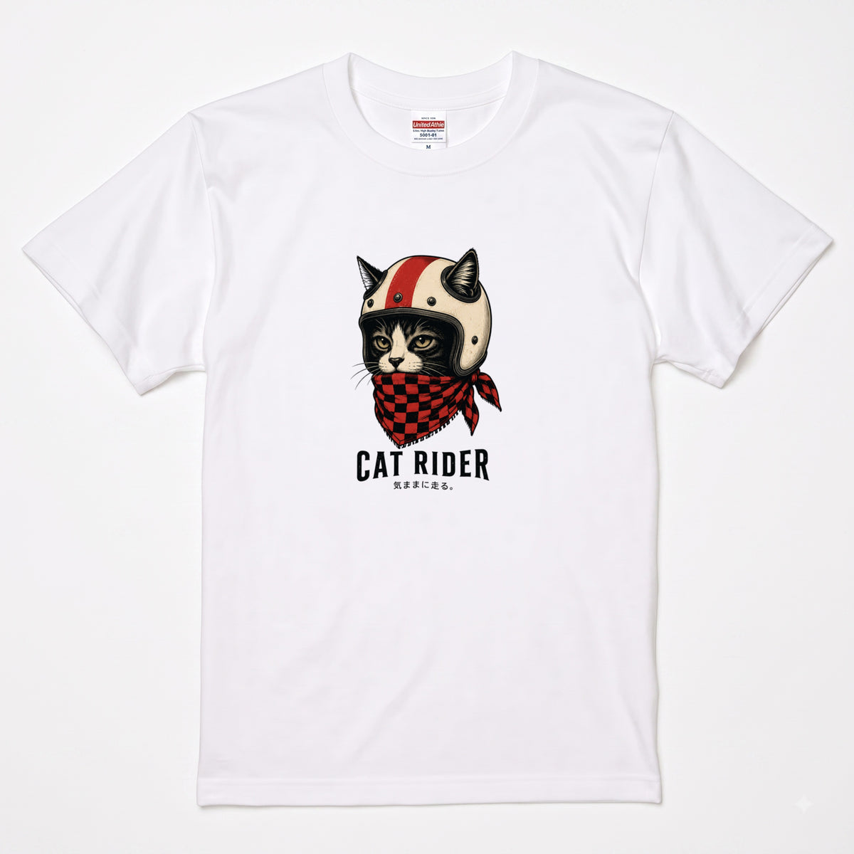 VINTAGE CAT RIDER | クラシック ヘルメット 猫グラフィック アメカジ モーターサイクル Tシャツ【バイカーファッション・普段着・ツーリング・ユニセックス・ギフトに最適】