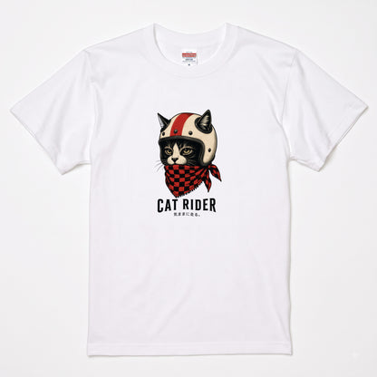 VINTAGE CAT RIDER | クラシック ヘルメット 猫グラフィック アメカジ モーターサイクル Tシャツ【バイカーファッション・普段着・ツーリング・ユニセックス・ギフトに最適】