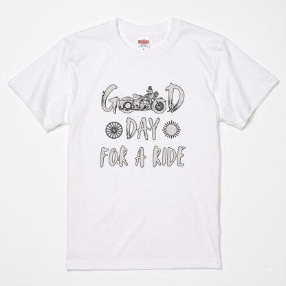 GOOD DAY FOR A RIDE | ビンテージ モーターサイクル 手書き風 グラフィック Tシャツ【バイク乗りの日常・ツーリング・オシャレ・ギフトに最適】