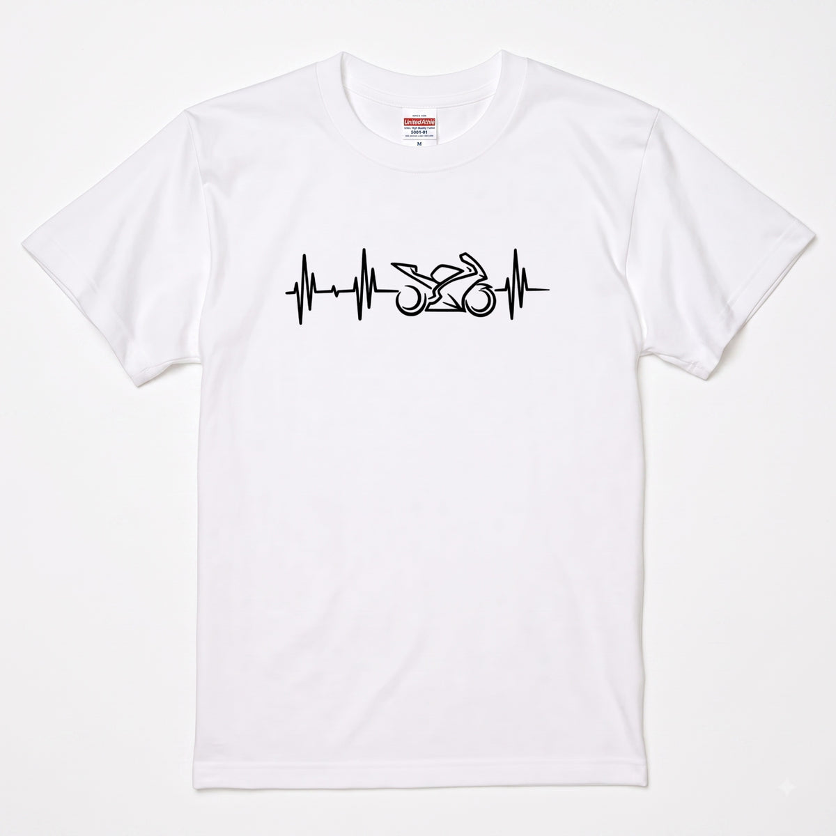 BIKE HEARTBEAT | スーパースポーツ 心電図ライン モノトーン グラフィック Tシャツ【バイク乗りの日常・峠・オシャレ・ギフトに最適】