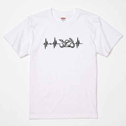 BIKE HEARTBEAT | スーパースポーツ 心電図ライン モノトーン グラフィック Tシャツ【バイク乗りの日常・峠・オシャレ・ギフトに最適】