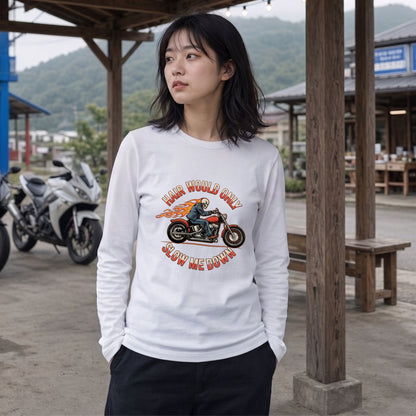 バイク スカル ロンT HAIR WOULD ONLY SLOW ME DOWN ドクロ 炎 ファイヤー アメリカン クルーザー 長袖 Tシャツ メンズ レディース バイク乗り ライダー ツーリング 服 おもしろ ギフト
