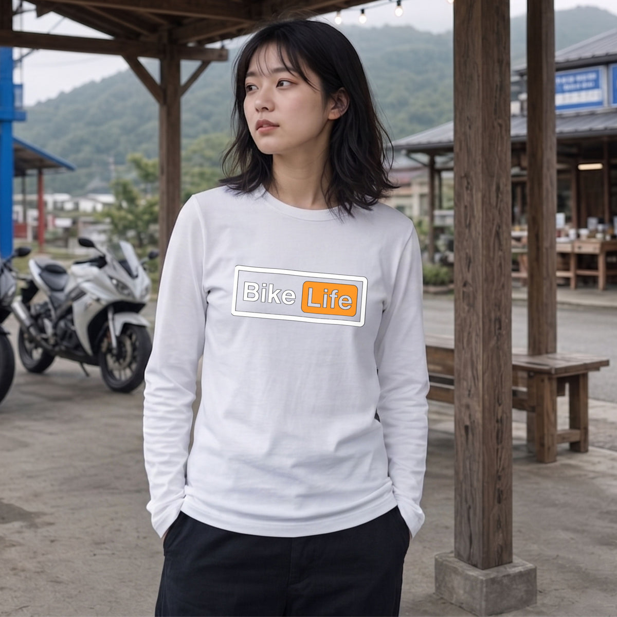 バイク おもしろ ロンT Bike Life パロディ ボックスロゴ 長袖 Tシャツ メンズ レディース バイク乗り ライダー ツーリング 服 ギフト