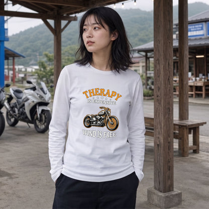 WIND IS FREE | モーターサイクル レトロ イラスト 英字ロゴ 長袖Tシャツ【バイク男子・バイク女子・ストリート・ギフト】