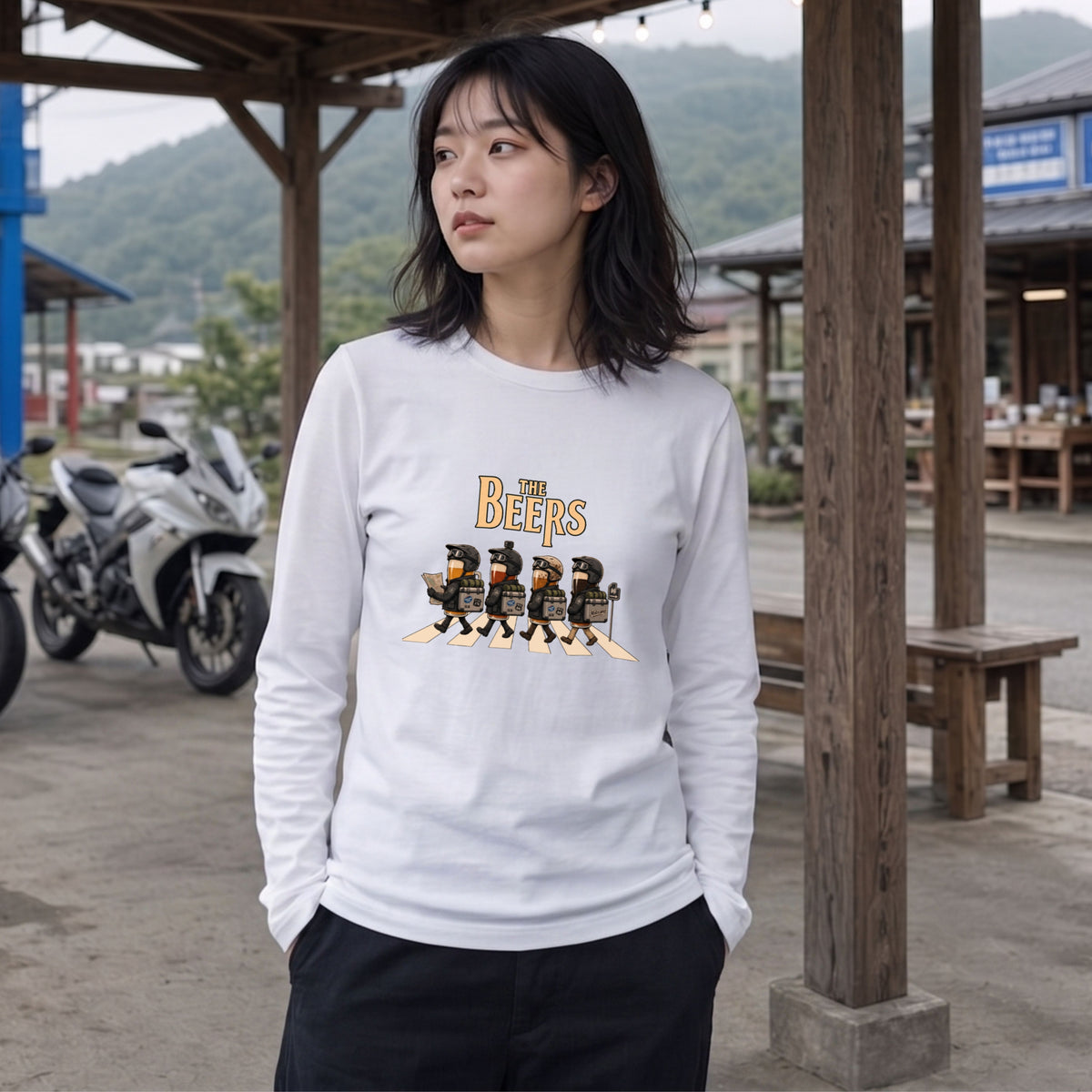 【キャンプ＆バイク好き必見】THE BEERS ロングスリーブ Tシャツ アドベンチャー ツーリング バイクウェア お酒好き ビール カジュアル プレゼント
