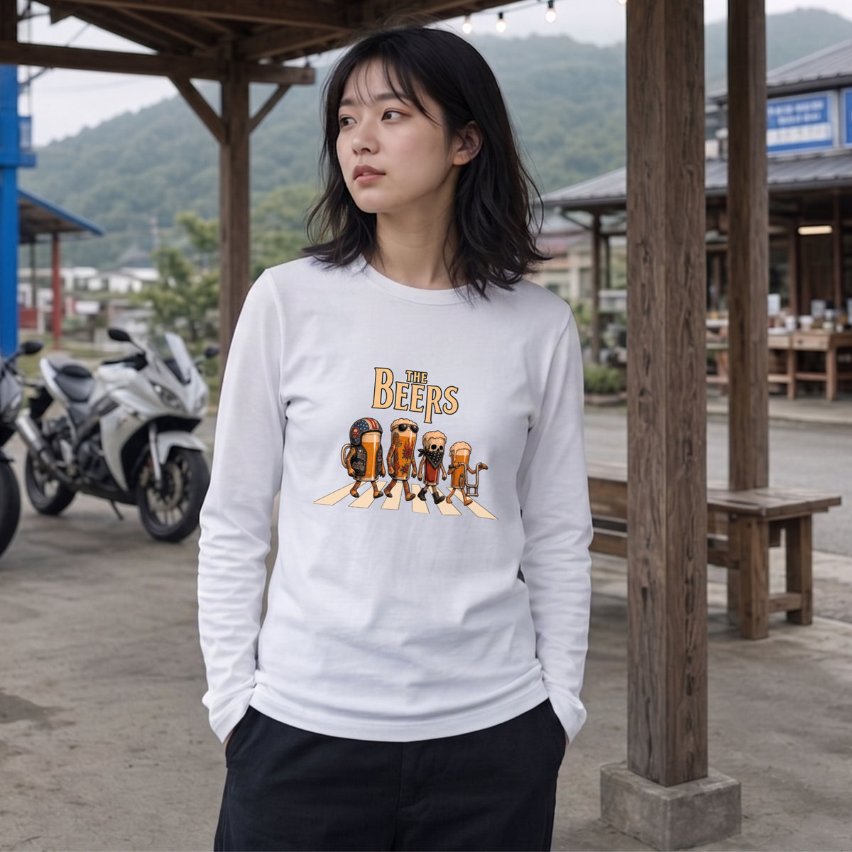 THE BEERS ロングスリーブ Tシャツ ビール好き バイク乗り アメリカン バイカー ツーリング カジュアル プレゼント
