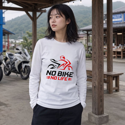 NO BIKE NO LIFE | バイク乗り スピード感 イラスト ロゴ クール 長袖Tシャツ【バイク好き・SS乗り・ツーリングウェア・プレゼントに最適】