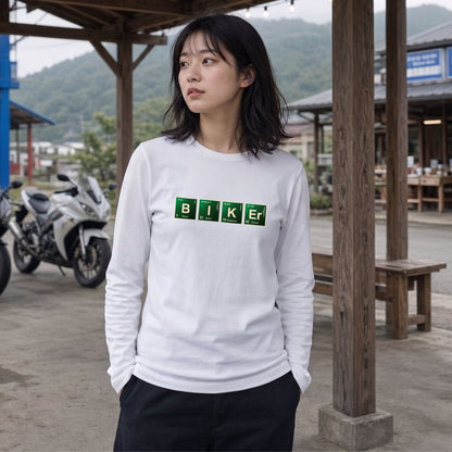 BIKER CHEMISTRY | 周期表 パロディ バイク ライダー 英字 ロゴ 長袖Tシャツ【バイク好き・ツーリングウェア・普段着・プレゼントに最適】