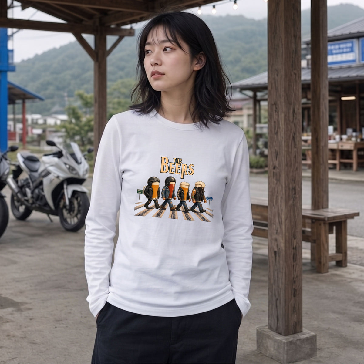 THE BEERS ロングスリーブ Tシャツ バイク乗り お酒好き ツーリング キャンプ バイクウェア カジュアル プレゼント