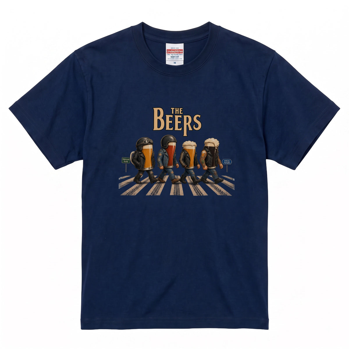 THE BEERS Neoclassic  | バイク 狂 クラフトビール 横断歩道 ゆるかわ パロディ Tシャツ【バイク好き・ライダー・父の日・イベント・プレゼントに最適】