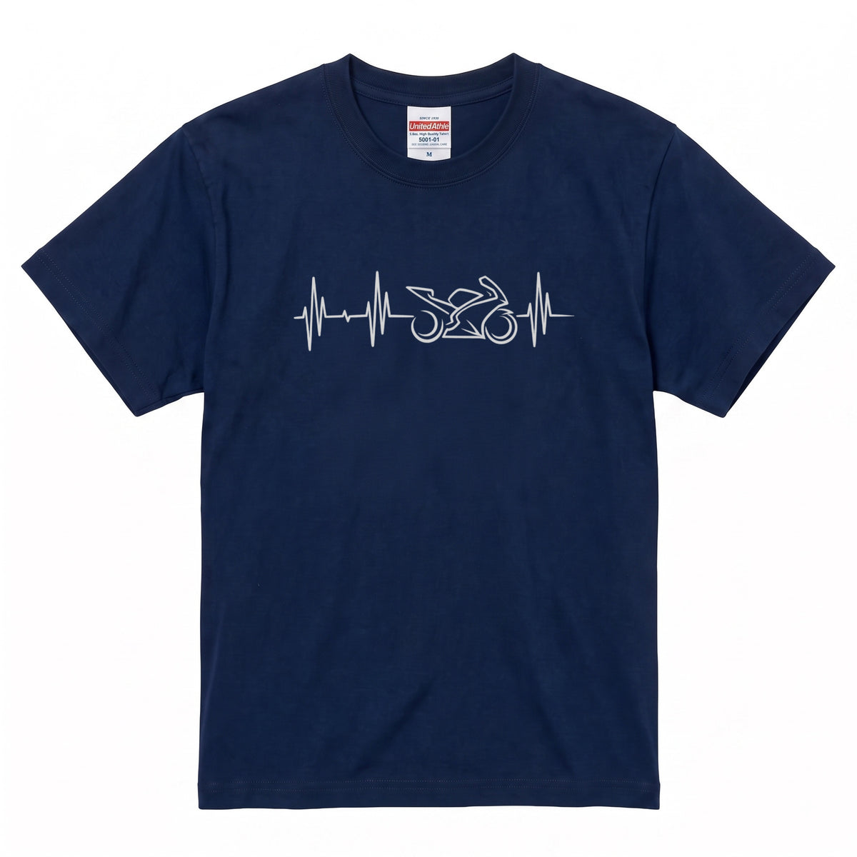BIKE HEARTBEAT | スーパースポーツ 心電図ライン モノトーン グラフィック Tシャツ【バイク乗りの日常・峠・オシャレ・ギフトに最適】