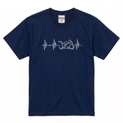 BIKE HEARTBEAT | スーパースポーツ 心電図ライン モノトーン グラフィック Tシャツ【バイク乗りの日常・峠・オシャレ・ギフトに最適】
