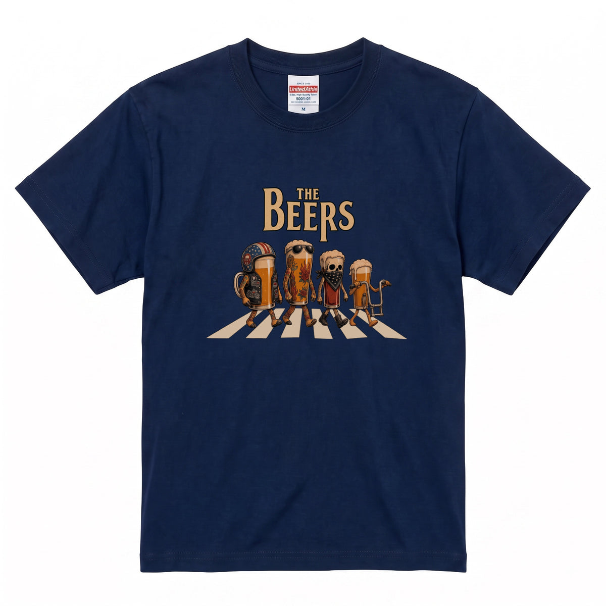 THE BEERS CHOPPER | アメリカンバイク チョッパー クラフトビール 横断歩道 筆文字 パロディ Tシャツ【ライダー・ハーレー乗り・父の日・プレゼントに最適】
