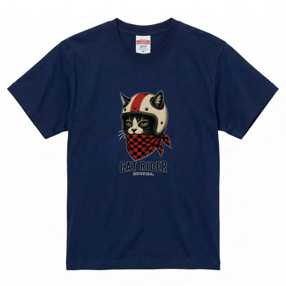 VINTAGE CAT RIDER | クラシック ヘルメット 猫グラフィック アメカジ モーターサイクル Tシャツ【バイカーファッション・普段着・ツーリング・ユニセックス・ギフトに最適】