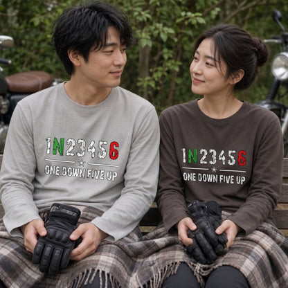 バイク シフトパターン ロンT 1N23456 ONE DOWN FIVE UP 長袖 Tシャツ オーガニックコットン リブ メンズ レディース バイク乗り ライダー ツーリング 服 ギフト