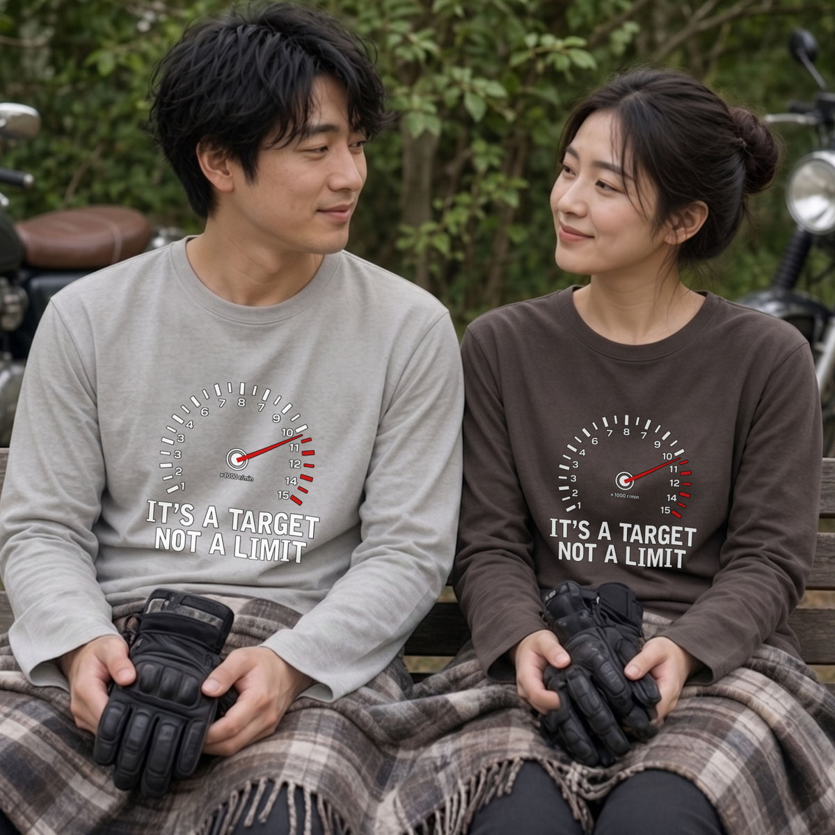 バイク 車 ロンT タコメーター レッドゾーン IT'S A TARGET NOT A LIMIT スピードメーター 長袖 Tシャツ メッセージ おもしろ メンズ レディース バイク乗り ライダー ツーリング 服 ギフト