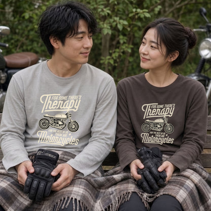 バイク セラピー ロンT クラシック カフェレーサー レトロ 長袖 Tシャツ メッセージ メンズ レディース バイク乗り ライダー ツーリング 服 ギフト