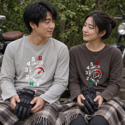 バイク シフトパターン ロンT ドライブチェーン タコメーター ヘルメット 1N23456 長袖 Tシャツ スーパースポーツ SS メンズ レディース バイク乗り ライダー ツーリング 服 ギフト