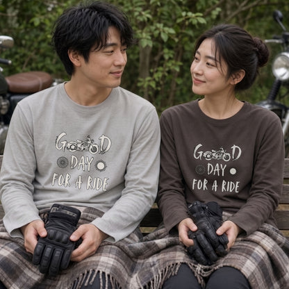 GOOD DAY FOR A RIDE | モーターサイクル レトロ イラスト ロゴ 長袖Tシャツ【バイク男子・バイク女子・ルームウェア・ギフト】