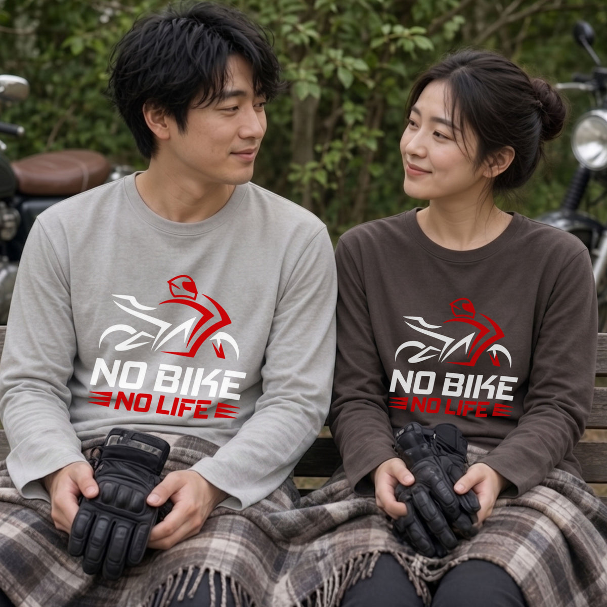 NO BIKE NO LIFE | バイク乗り スピード感 イラスト ロゴ クール 長袖Tシャツ【バイク好き・SS乗り・ツーリングウェア・プレゼントに最適】