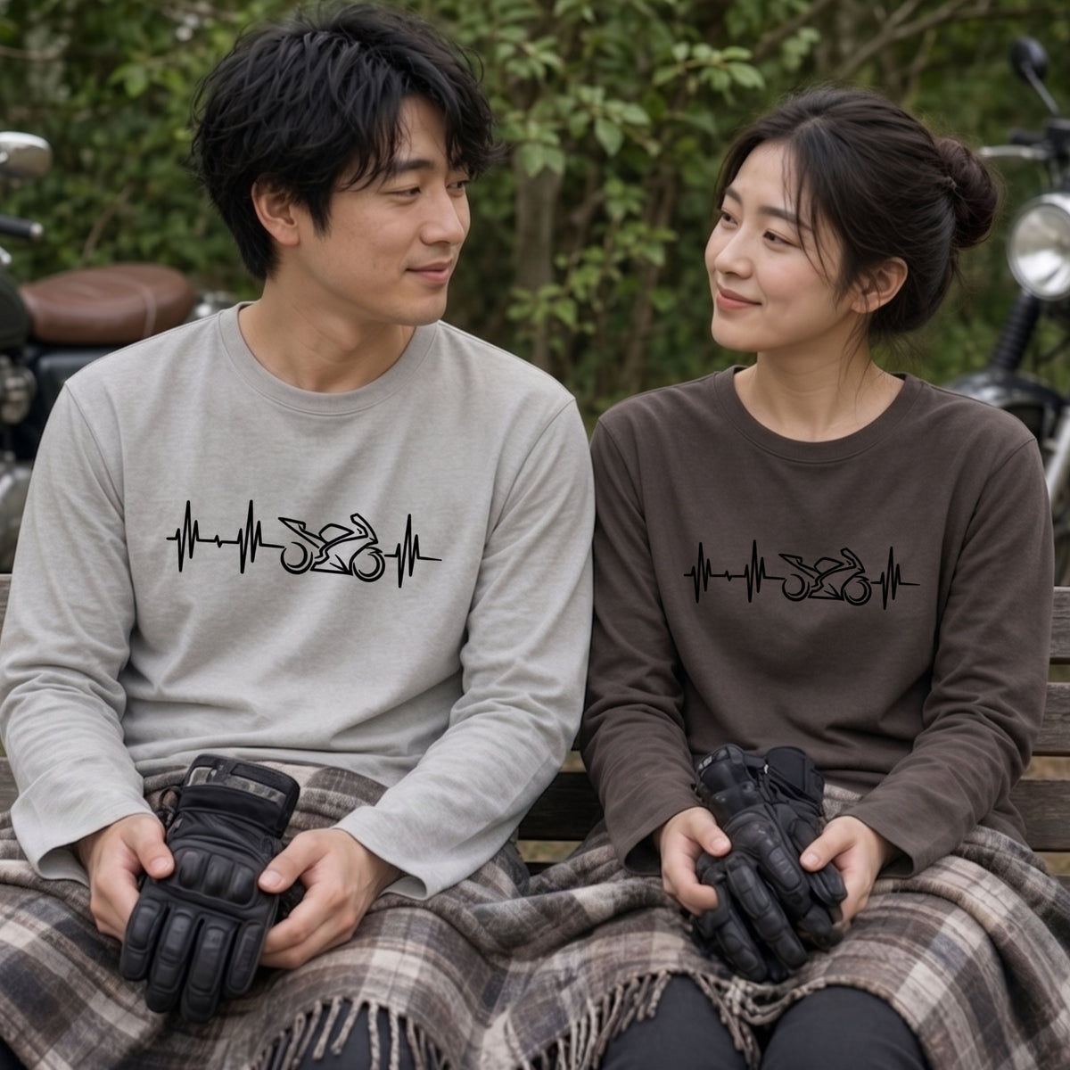 バイク 心拍数 ロンT スーパースポーツ SS パルス 心電図 長袖 Tシャツ ラインアート メンズ レディース バイク乗り ライダー ツーリング 服 ギフト