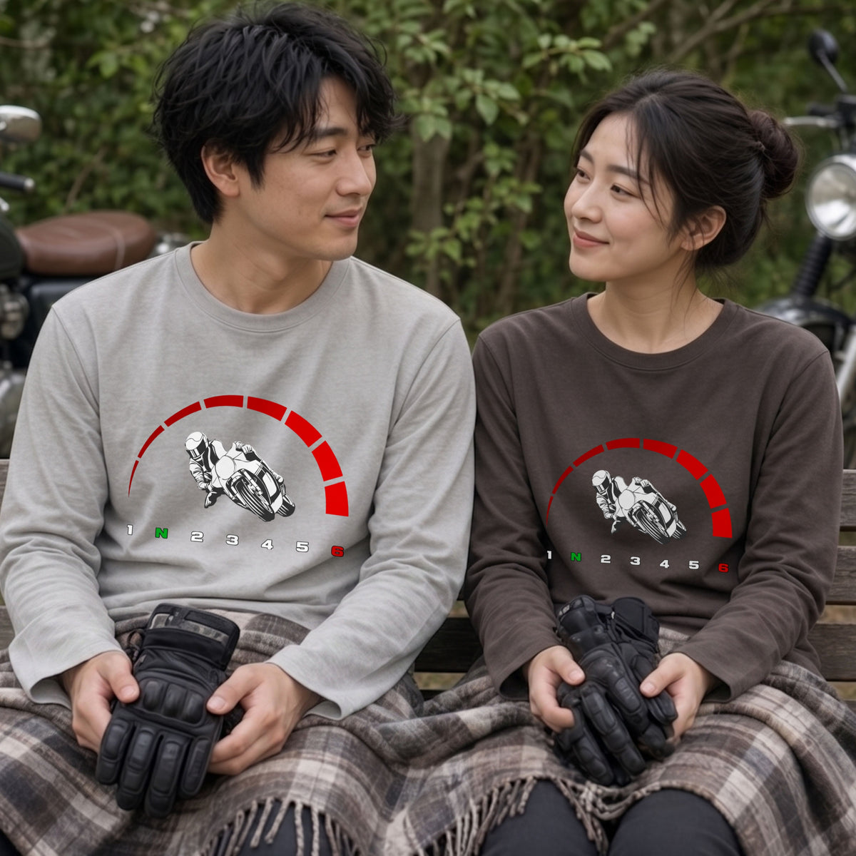 【サーキット＆SS好き必見】バイク タコメーター レッドゾーン ロングスリーブ Tシャツ 1N23456 ツーリング バイクウェア カジュアル ライダー ギフト