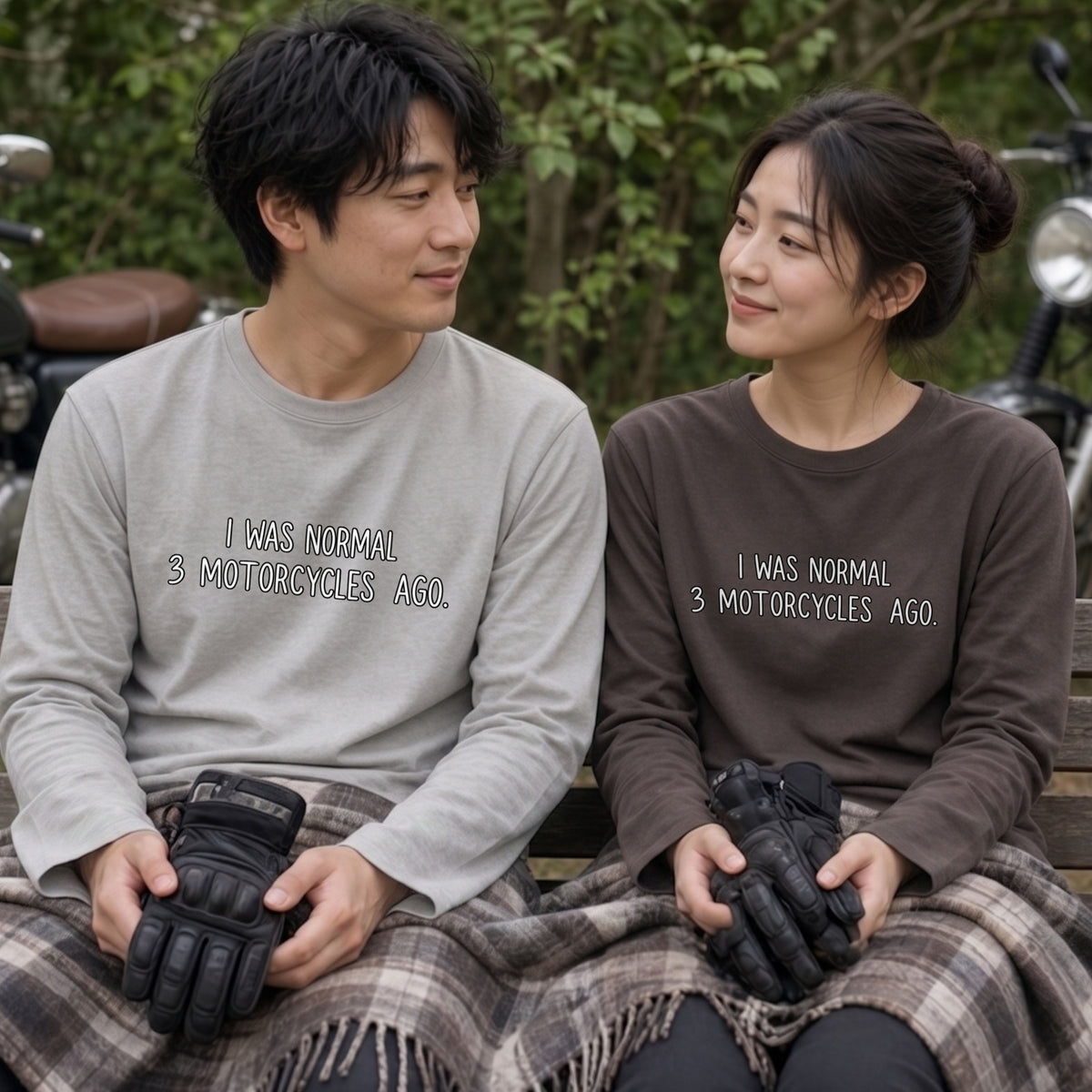 バイク おもしろ ロンT I WAS NORMAL 3 MOTORCYCLES AGO メッセージ 長袖 Tシャツ メンズ レディース バイク乗り ライダー ツーリング 服 ギフト