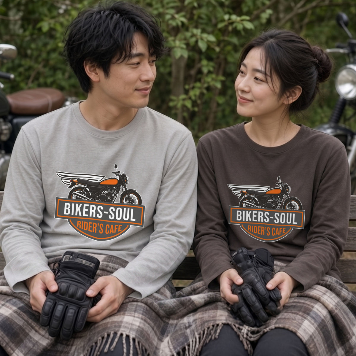 RIDER'S CAFE | ヴィンテージ バイク アメリカン ガレージ ロゴ イラスト 長袖Tシャツ【バイク好き・ツーリングウェア・普段着・プレゼントに最適】