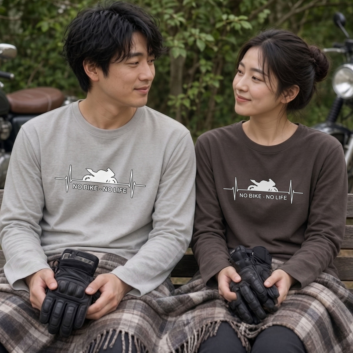 【バイク好き必見】NO BIKE NO LIFE 心拍数デザイン ロングスリーブ Tシャツ ツーリング モーターサイクル カジュアル ライダー ギフト