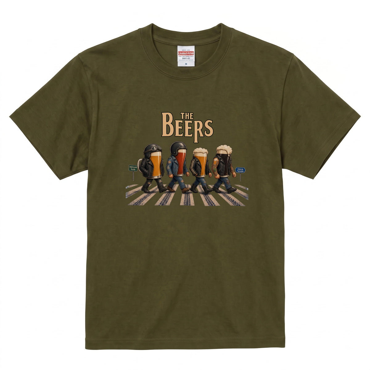 THE BEERS Neoclassic  | バイク 狂 クラフトビール 横断歩道 ゆるかわ パロディ Tシャツ【バイク好き・ライダー・父の日・イベント・プレゼントに最適】