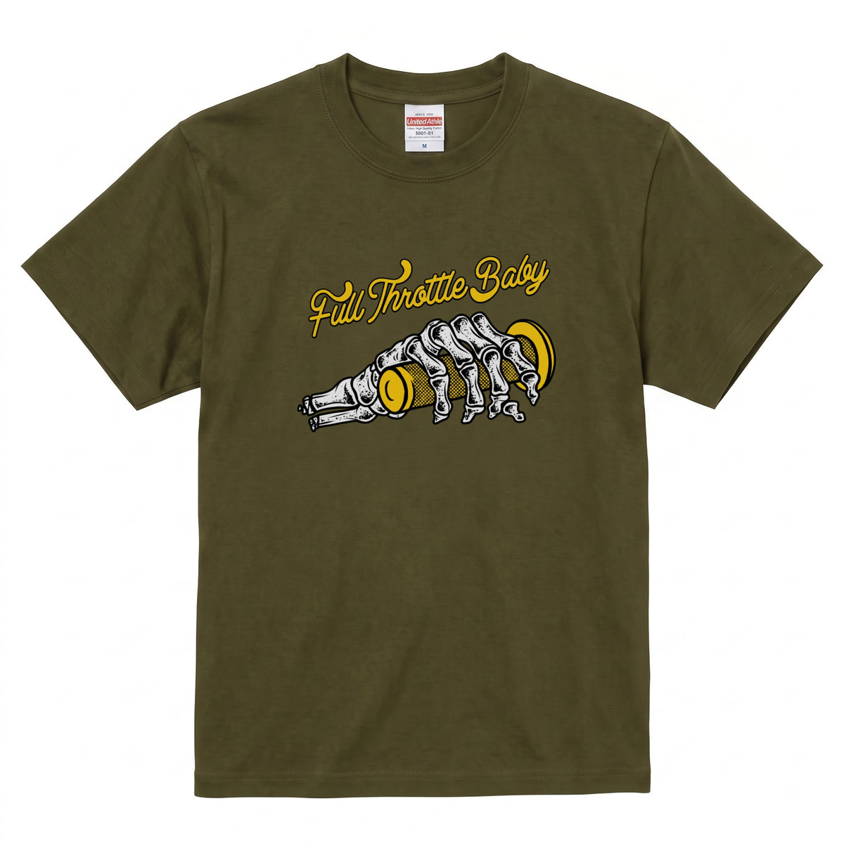 FULL THROTTLE | スケルトン ハンド アクセル グラフィック Tシャツ【バイク乗りの日常・カスタム・オシャレ・ギフトに最適】