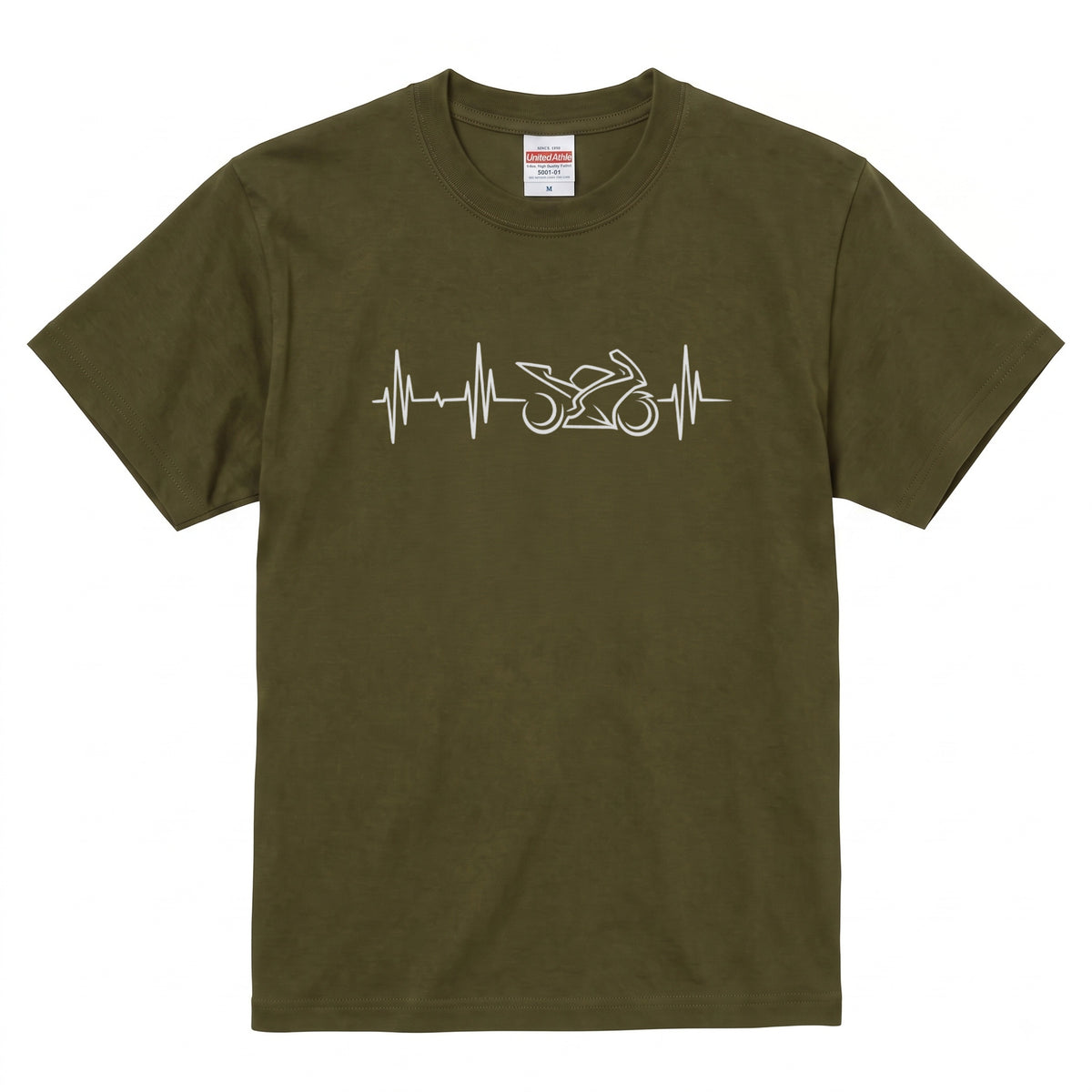 BIKE HEARTBEAT | スーパースポーツ 心電図ライン モノトーン グラフィック Tシャツ【バイク乗りの日常・峠・オシャレ・ギフトに最適】