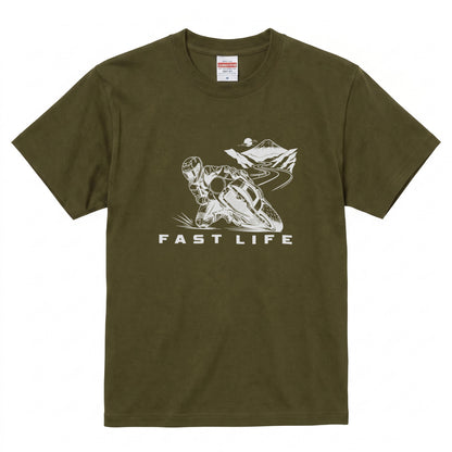FAST LIFE | バイク 膝すり モーターサイクル マウンテンロード Tシャツ【バイク乗りの日常・峠・オシャレ・ギフトに最適】