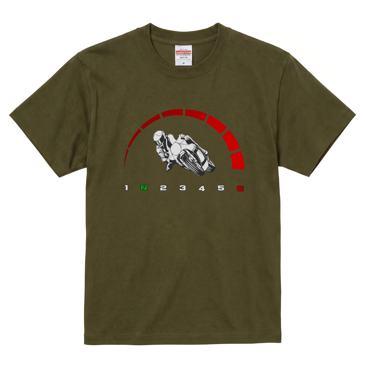 スーパースポーツ | 1N23456 シフトパターン レッドゾーン ライダー Tシャツ【バイク好き・SS・ワインディング・サーキット・誕生日ギフトに最適】