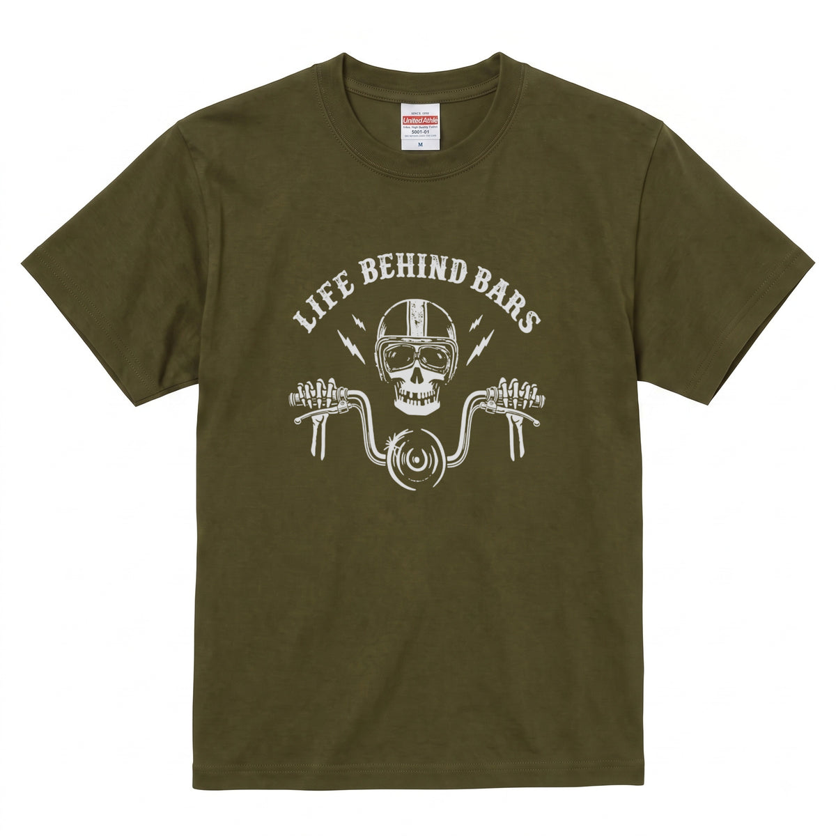 LIFE BEHIND BARS | レトロ スカル ハンドルバー ライダース Tシャツ【バイク乗りの日常・カスタム・オシャレ・ギフトに最適】